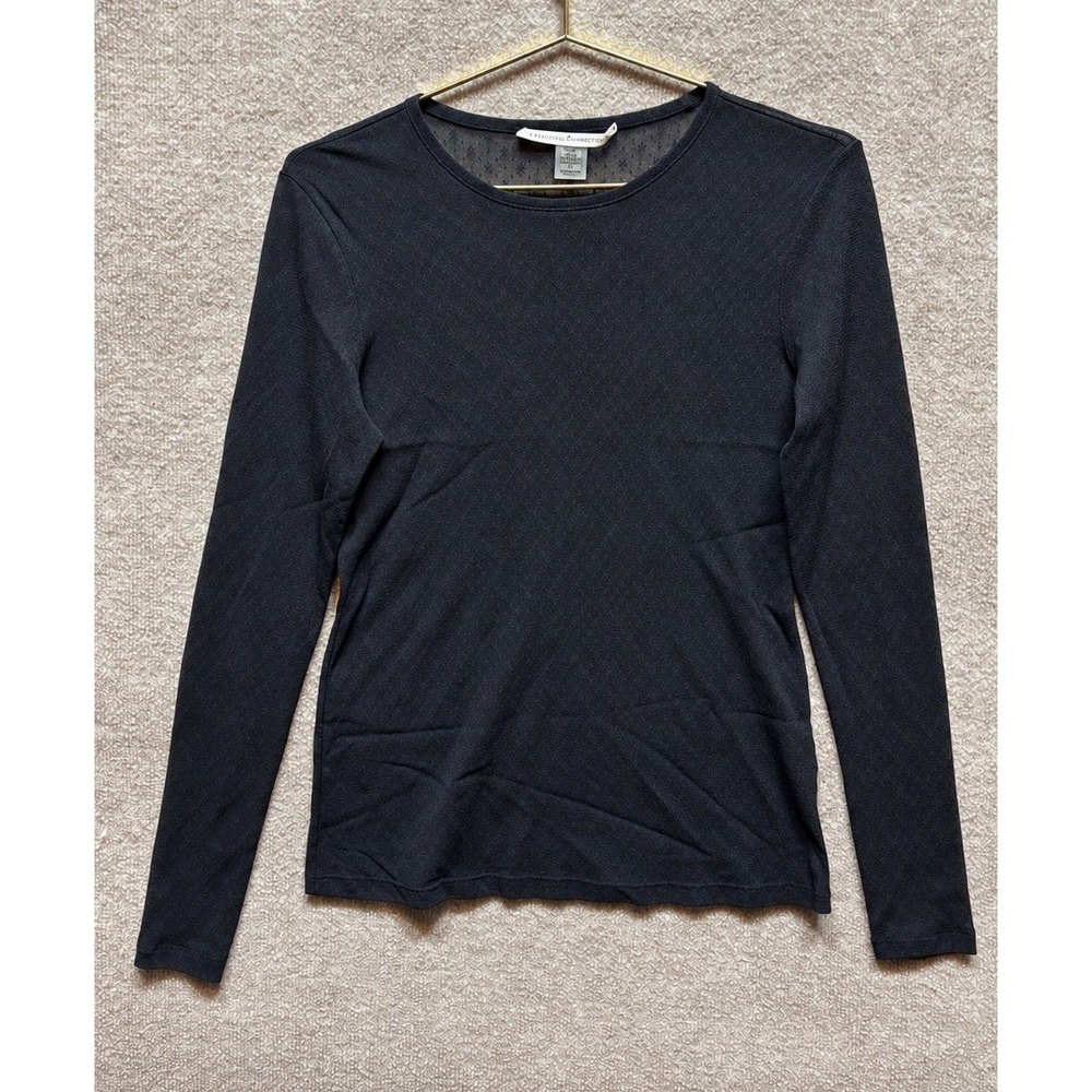 Peruvian Connection Sheer Floral Long Sleeve Shirt Top Large Black Slim Fit EUC